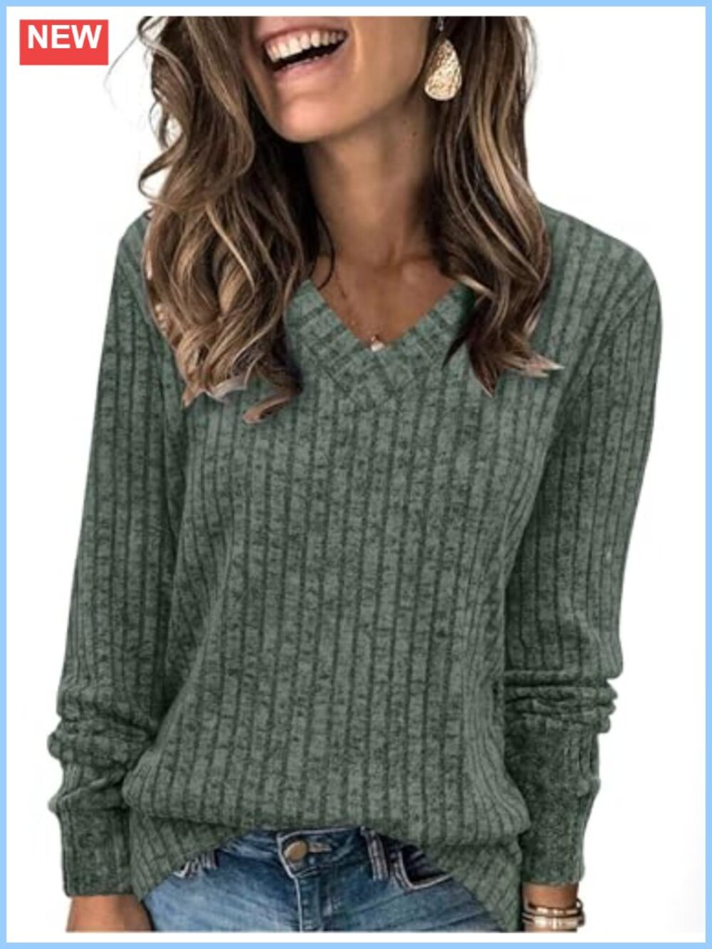 V-Neck Long Sleeve Lightweight Knit Pullover Sweater